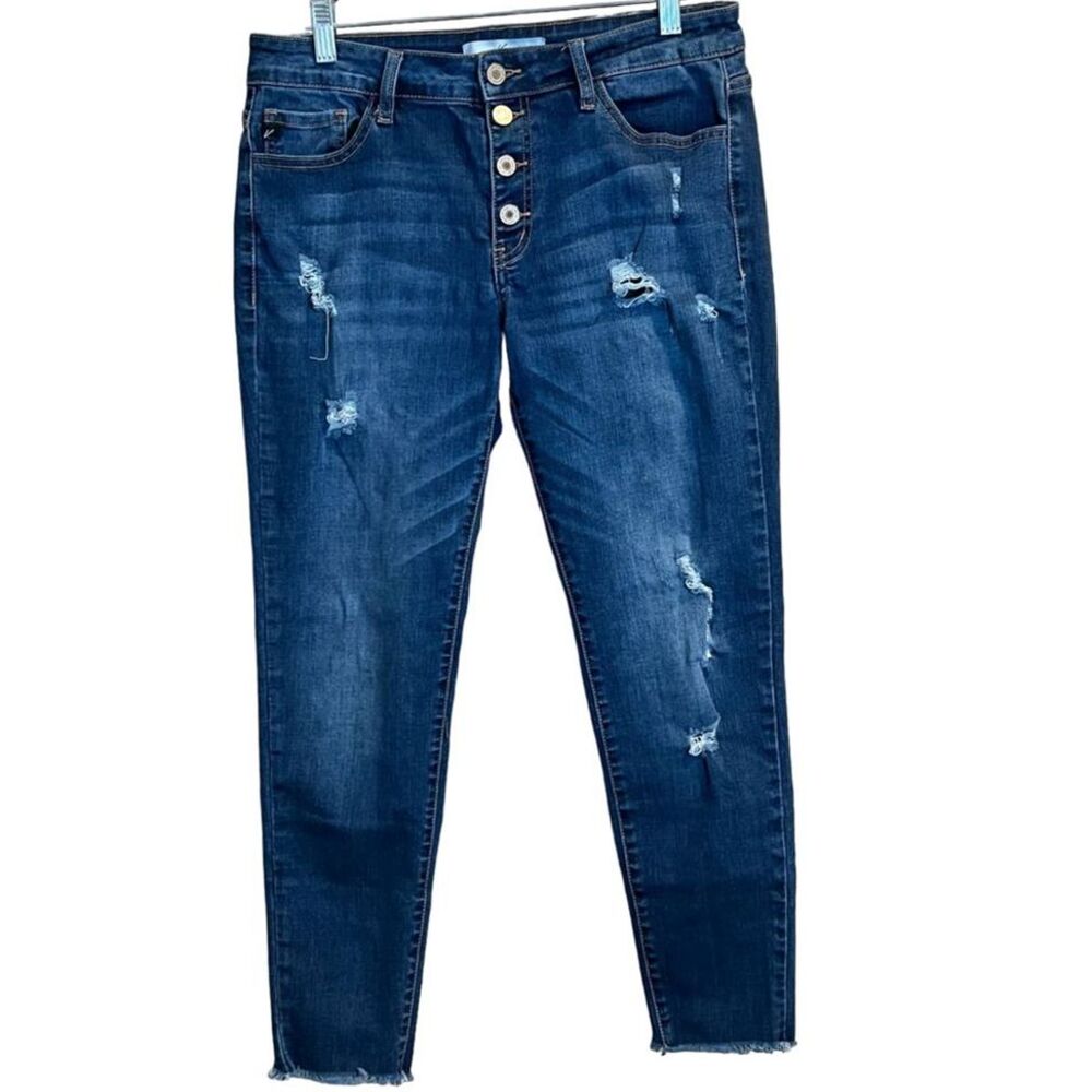 KANCAN DISTRESSED FRAYED HEM SKINNY ANKLE STRETCH CLASSIC CASUAL JEANS SIZE 29